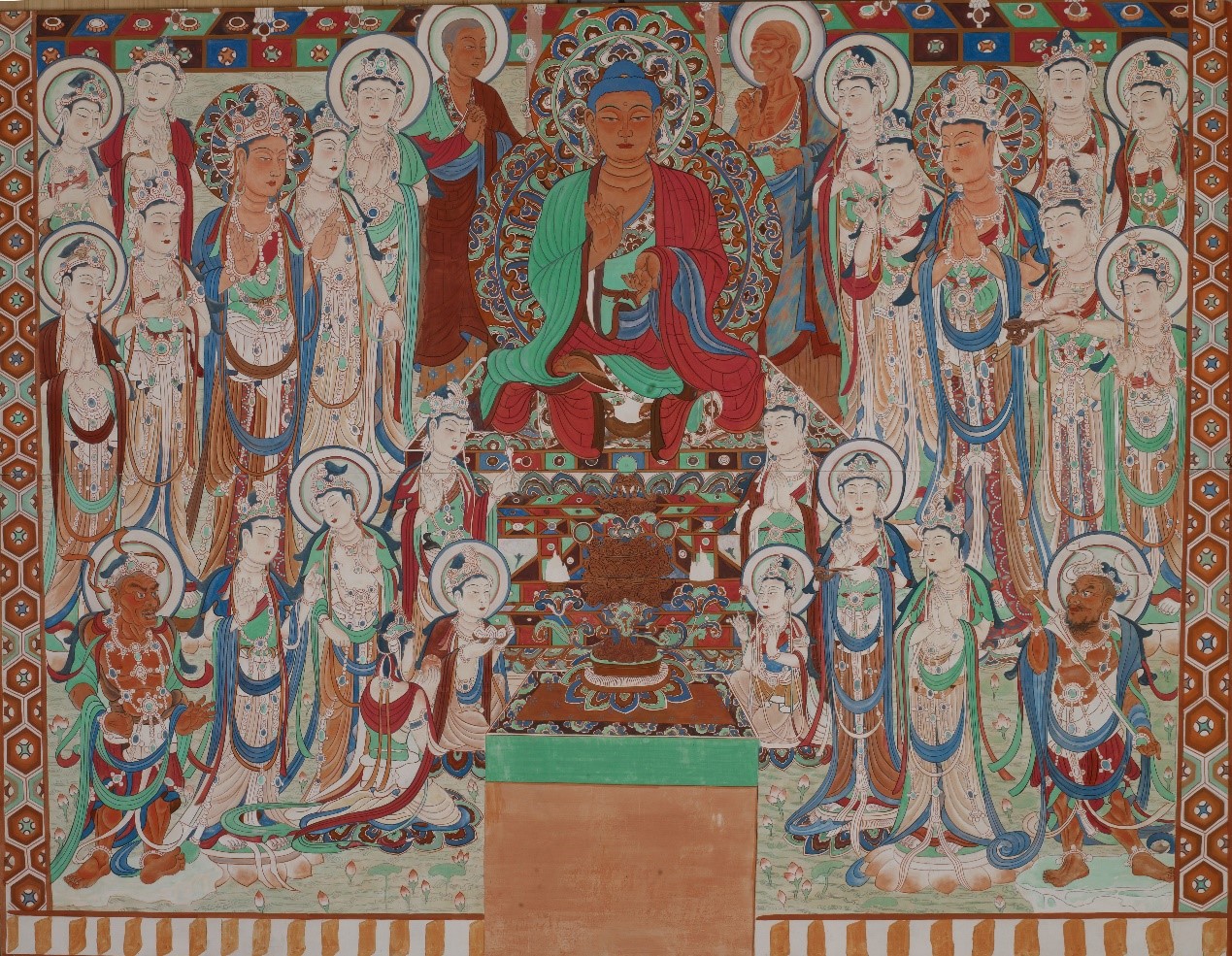 <h2>莫高窟盛唐第205窟说法图</h2><p>作者：高鹏、娄婕</p><p>创作年代：2007年</p><p>规格：182cm×235cm</p>